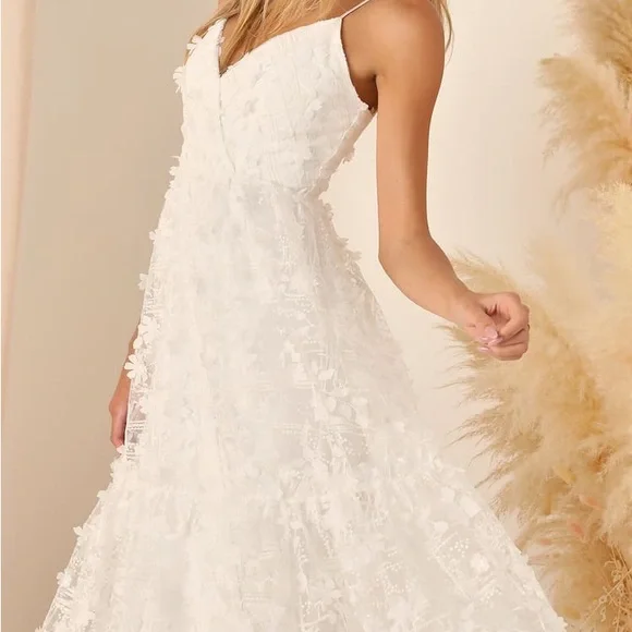 Lulus Springtime Soiree White Sequin 3D Floral Applique Midi Dress - Picture 3 of 6